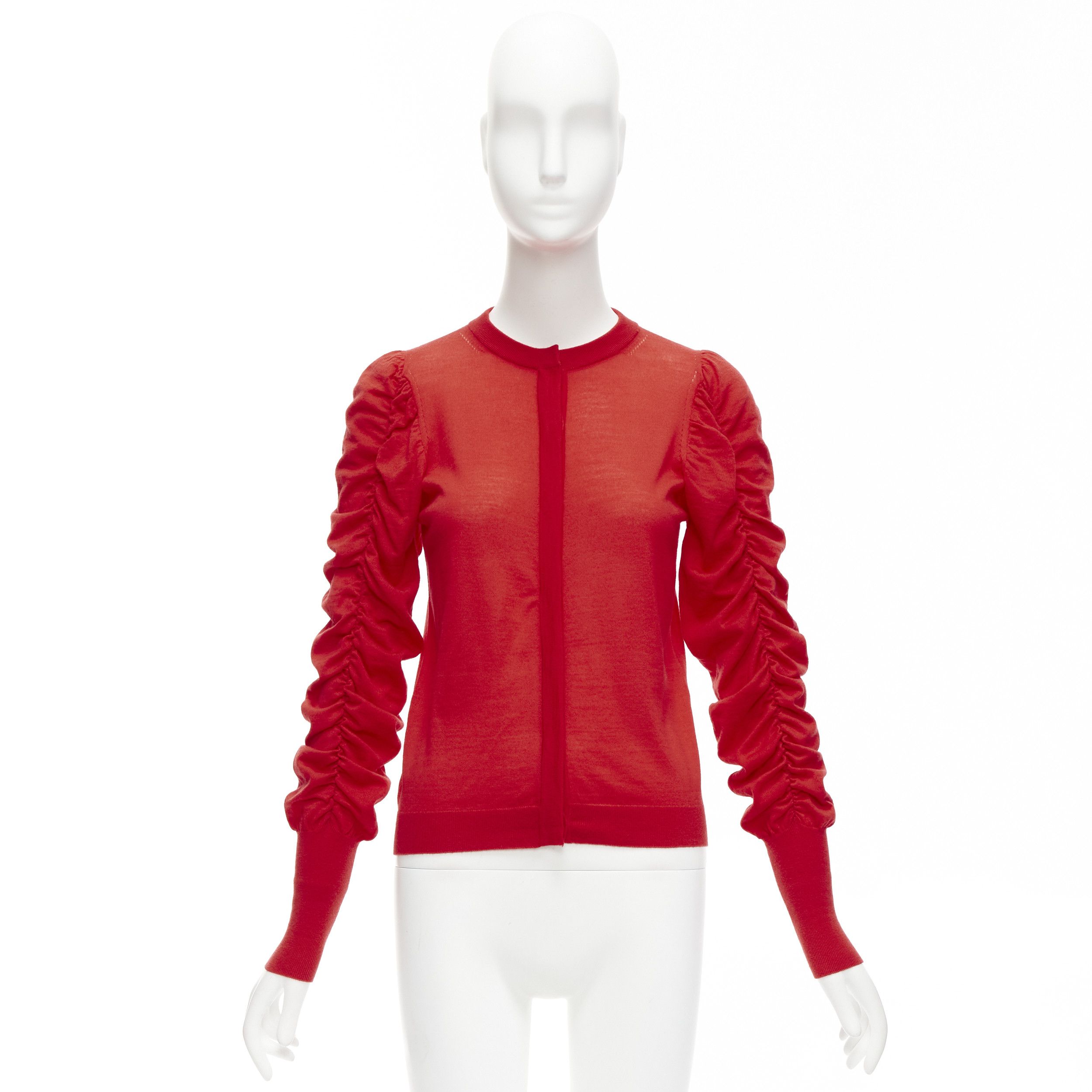Other DICE KAYEK red 100% wool ruched sleeves crew neck cardigan sweater FR36 S Size S / US 4 / IT 40 - 9 Thumbnail