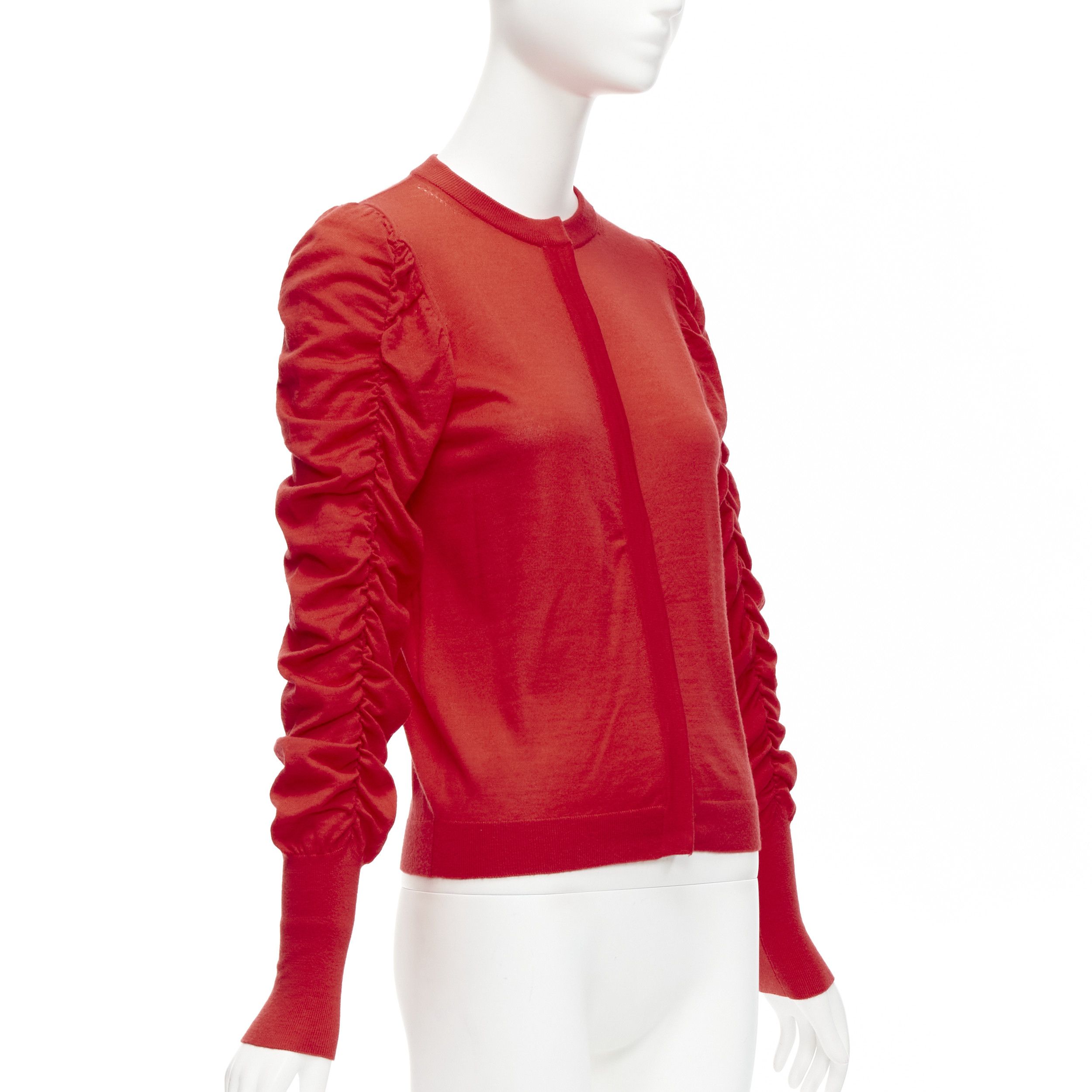 Other DICE KAYEK red 100% wool ruched sleeves crew neck cardigan sweater FR36 S Size S / US 4 / IT 40 - 3 Thumbnail