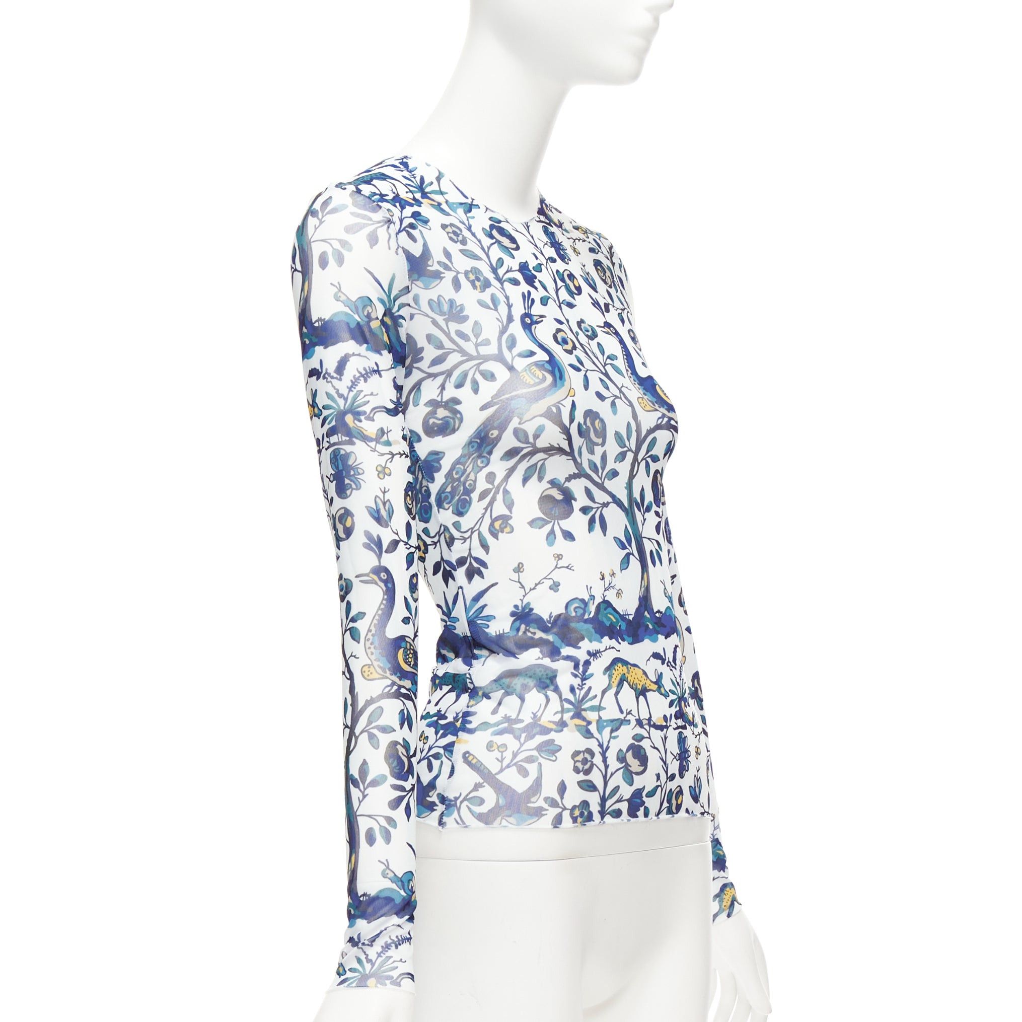 Marques'Almeida MARQUES ALMEIDA blue white animal floral print mesh long sleeve top XS Size XS / US 0-2 / IT 36-38 - 3 Thumbnail