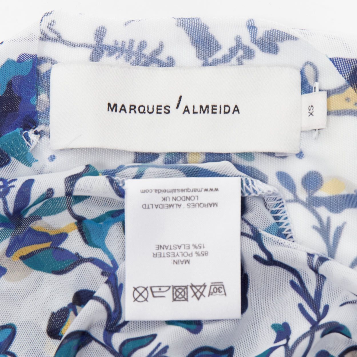 Marques'Almeida MARQUES ALMEIDA blue white animal floral print mesh long sleeve top XS Size XS / US 0-2 / IT 36-38 - 8 Thumbnail