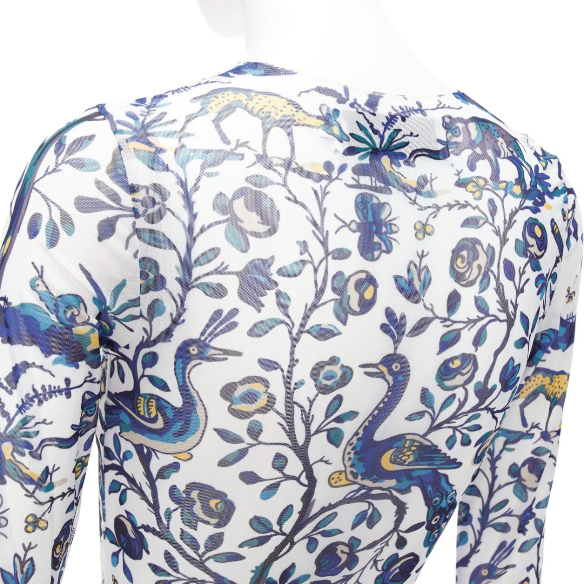 Marques'Almeida MARQUES ALMEIDA blue white animal floral print mesh long sleeve top XS Size XS / US 0-2 / IT 36-38 - 7 Thumbnail