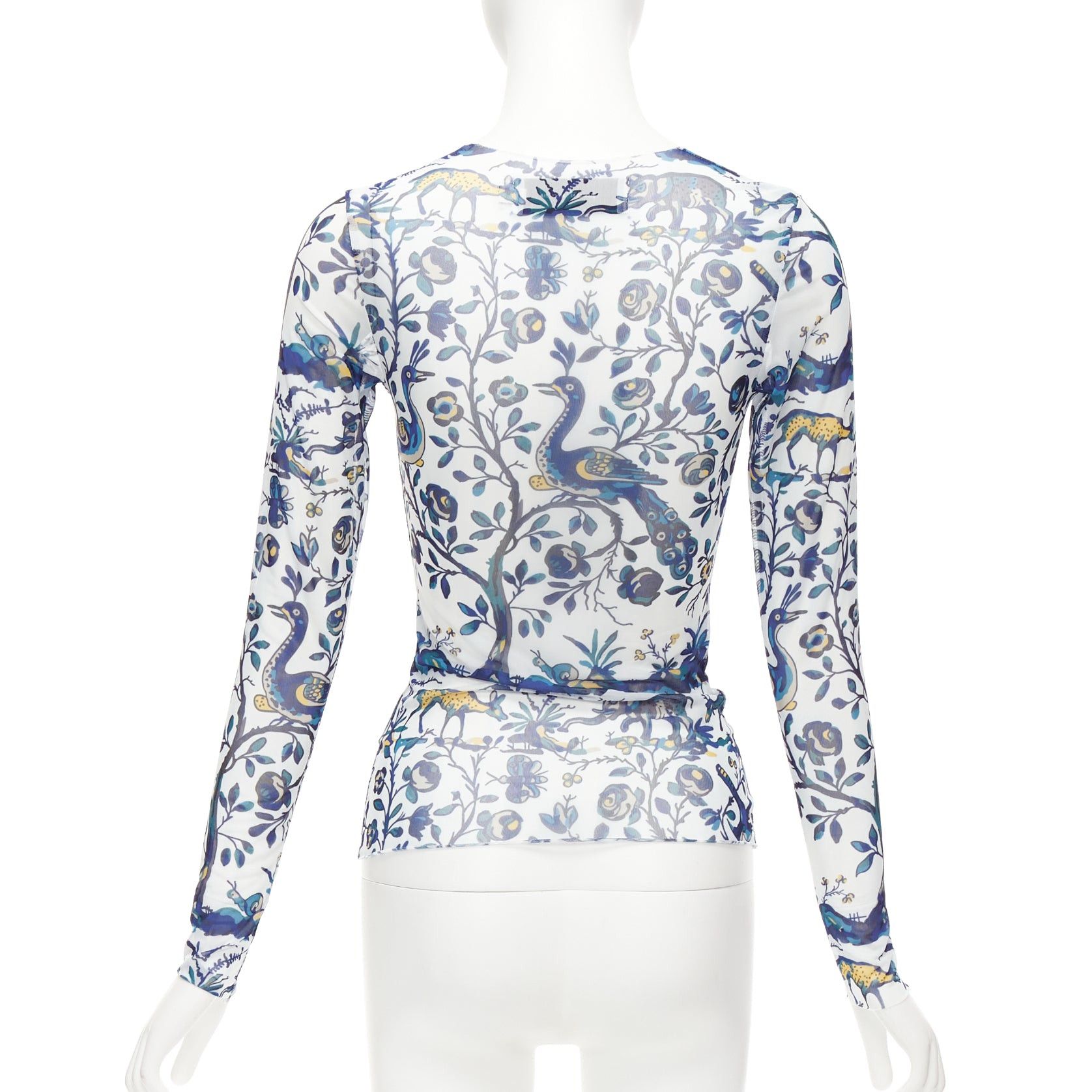 Marques'Almeida MARQUES ALMEIDA blue white animal floral print mesh long sleeve top XS Size XS / US 0-2 / IT 36-38 - 5 Thumbnail