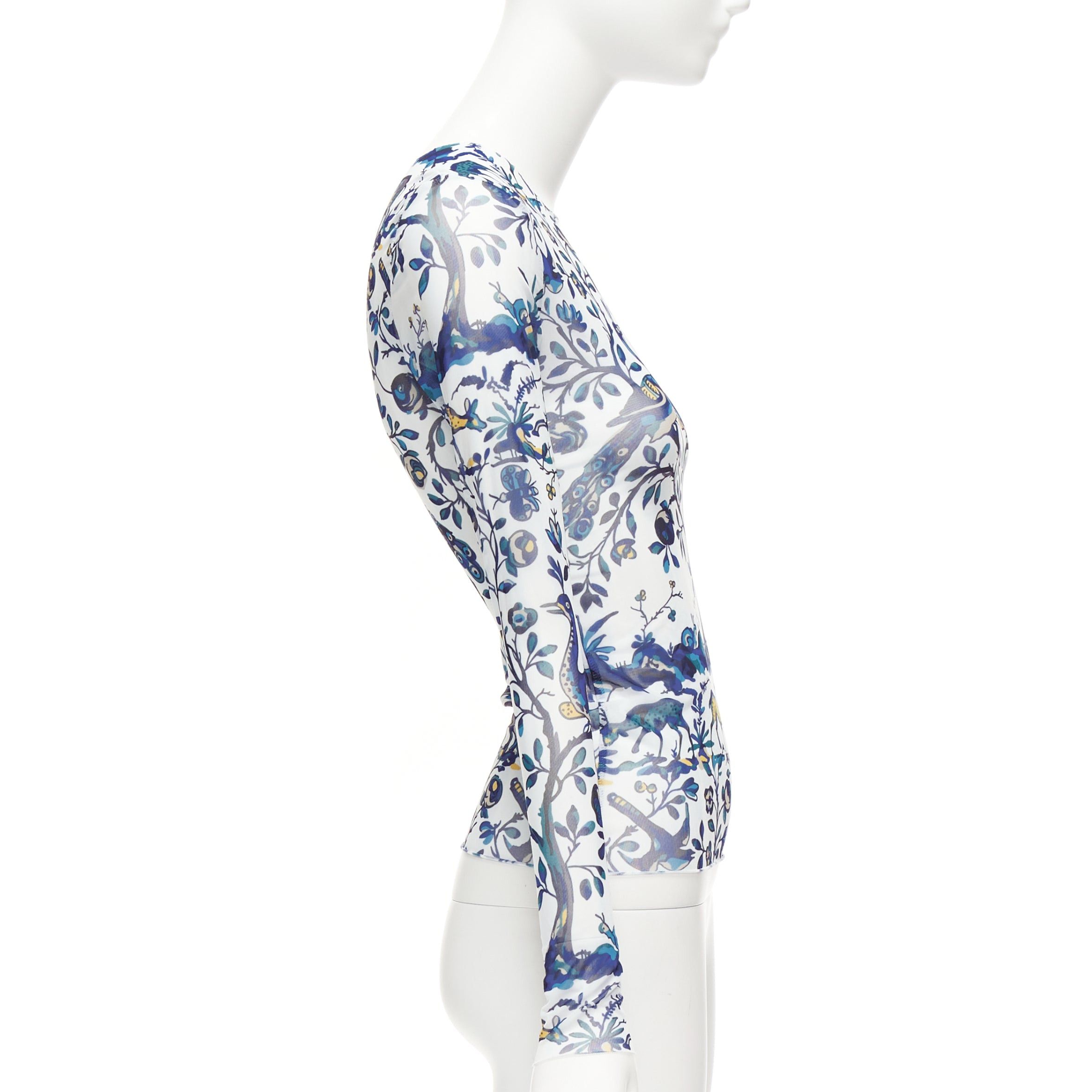 Marques'Almeida MARQUES ALMEIDA blue white animal floral print mesh long sleeve top XS Size XS / US 0-2 / IT 36-38 - 4 Thumbnail