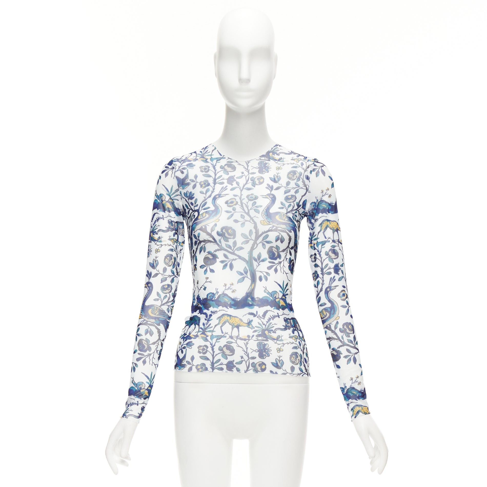 Marques'Almeida MARQUES ALMEIDA blue white animal floral print mesh long sleeve top XS Size XS / US 0-2 / IT 36-38 - 9 Thumbnail