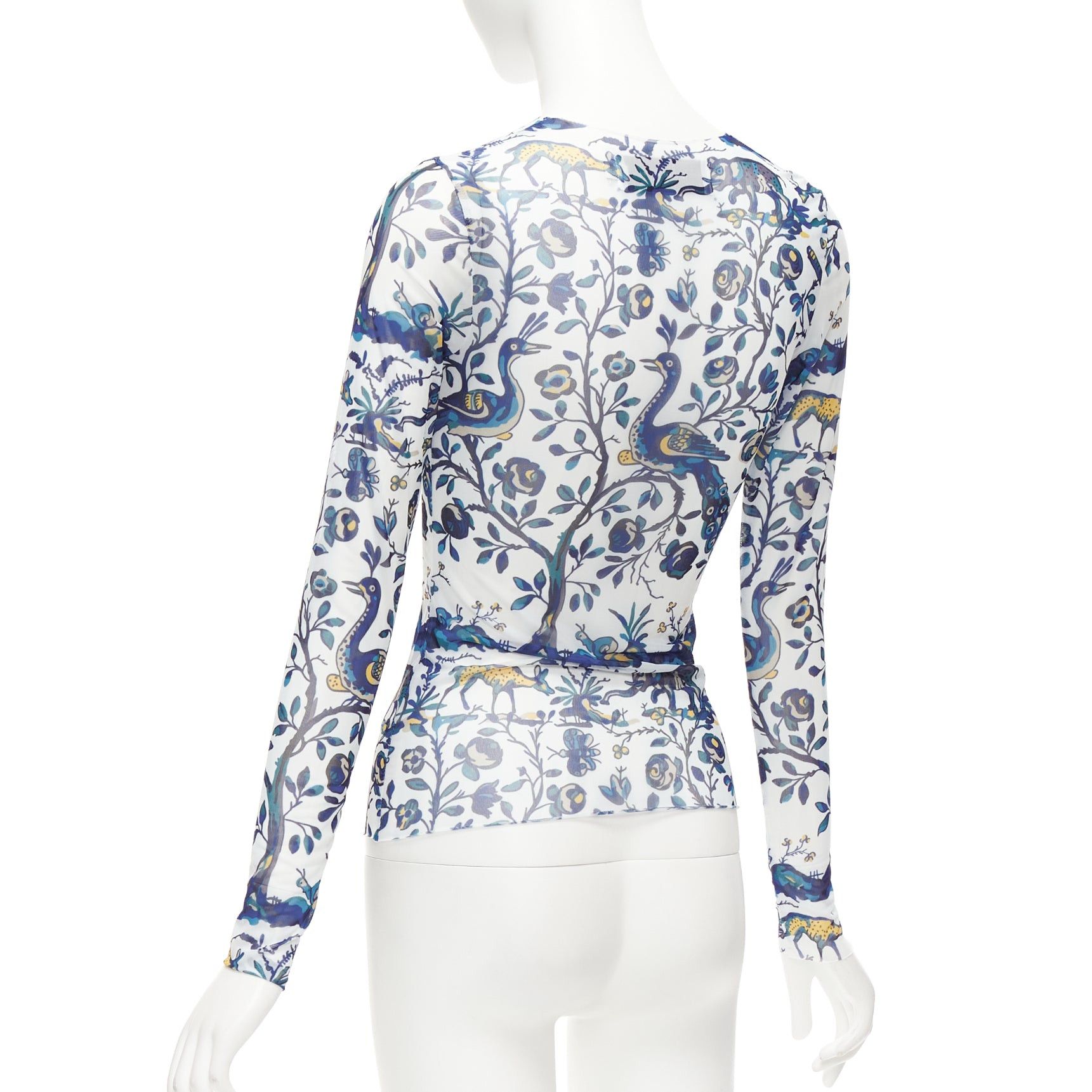 Marques'Almeida MARQUES ALMEIDA blue white animal floral print mesh long sleeve top XS Size XS / US 0-2 / IT 36-38 - 6 Thumbnail