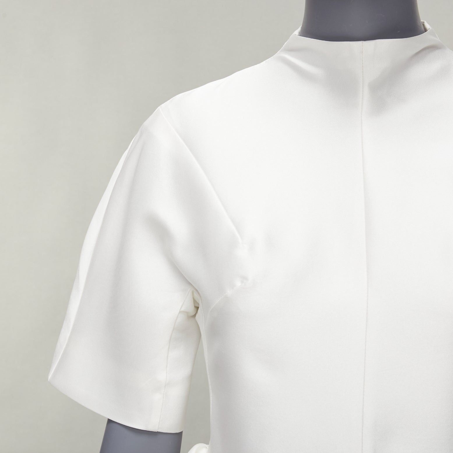 Marques'Almeida MARQUES ALMEIDA white silky darted bust fit flare high neck cocktail dress XS Size XS / US 0-2 / IT 36-38 - 2 Thumbnail