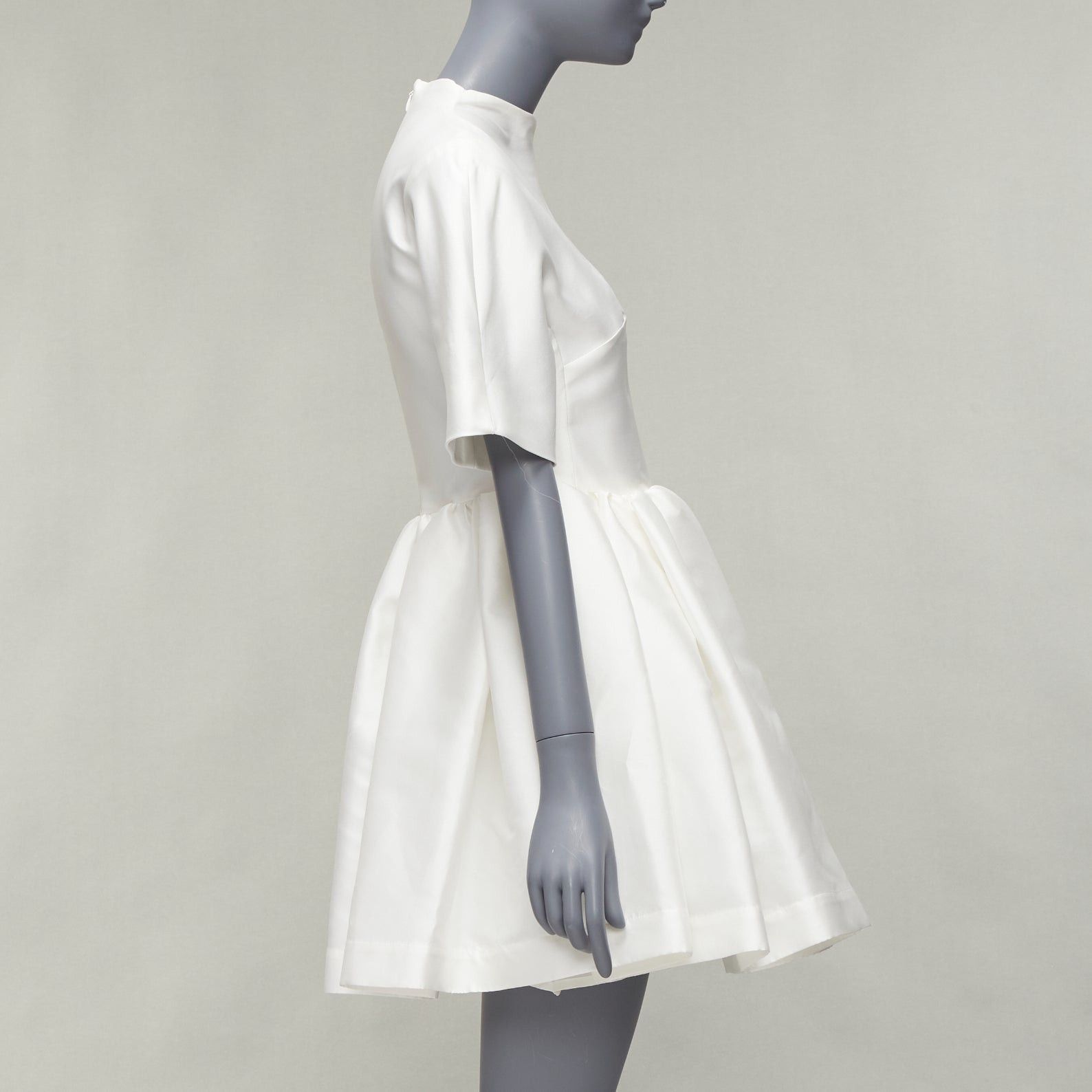 Marques'Almeida MARQUES ALMEIDA white silky darted bust fit flare high neck cocktail dress XS Size XS / US 0-2 / IT 36-38 - 4 Thumbnail
