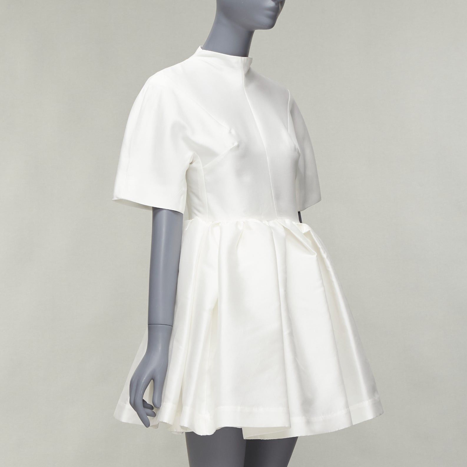 Marques'Almeida MARQUES ALMEIDA white silky darted bust fit flare high neck cocktail dress XS Size XS / US 0-2 / IT 36-38 - 3 Thumbnail