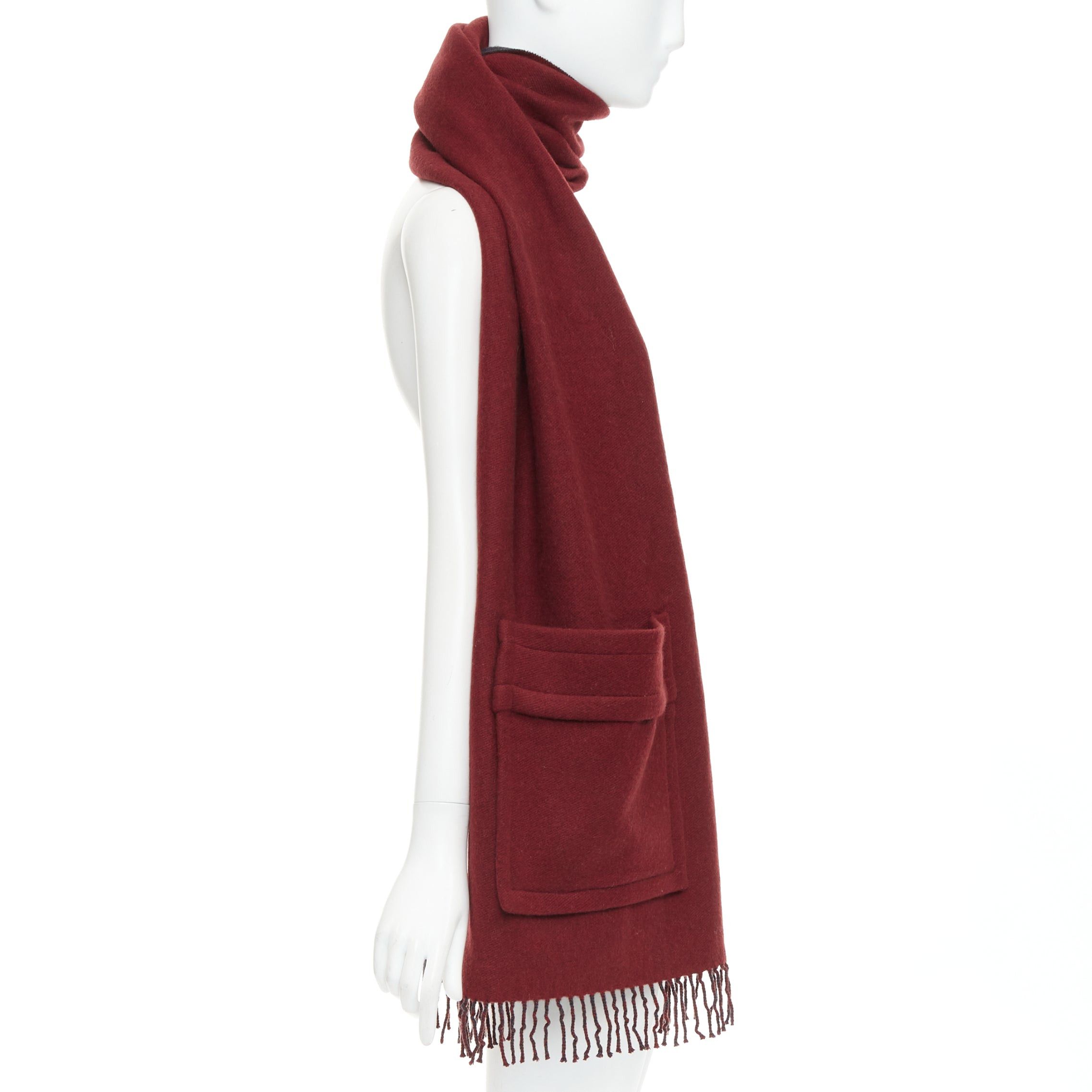 Fendi FENDI 100% cashmere burgundy grey bicolor pocket fringed long scarf Size ONE SIZE - 4 Thumbnail