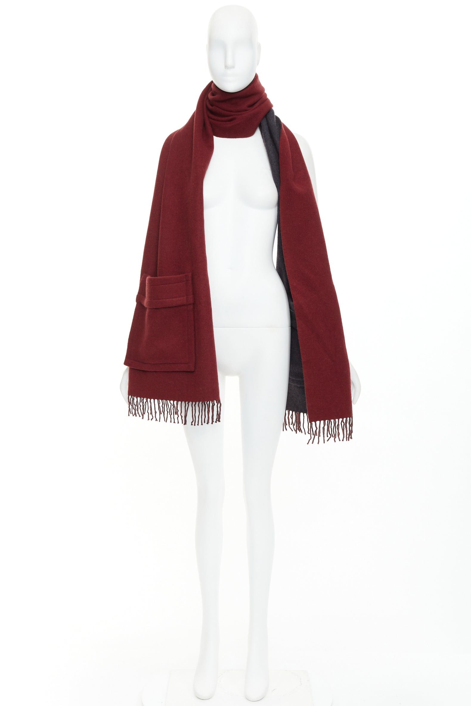 Fendi FENDI 100% cashmere burgundy grey bicolor pocket fringed long scarf Size ONE SIZE - 10 Thumbnail