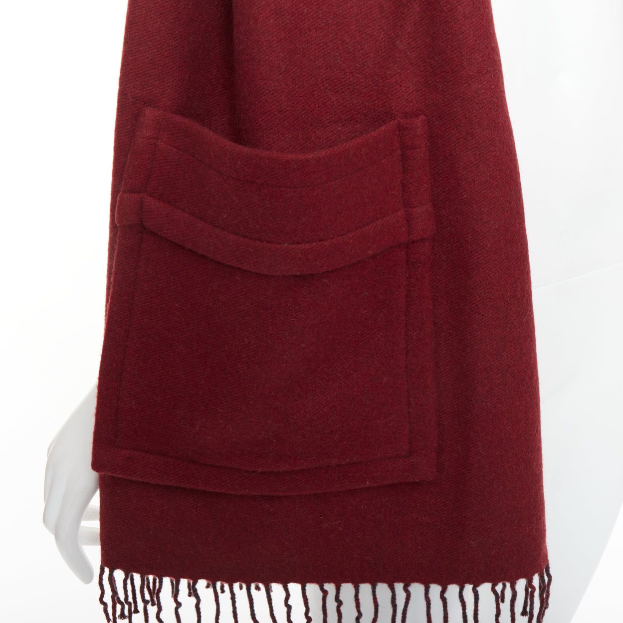 Fendi FENDI 100% cashmere burgundy grey bicolor pocket fringed long scarf Size ONE SIZE - 7 Thumbnail