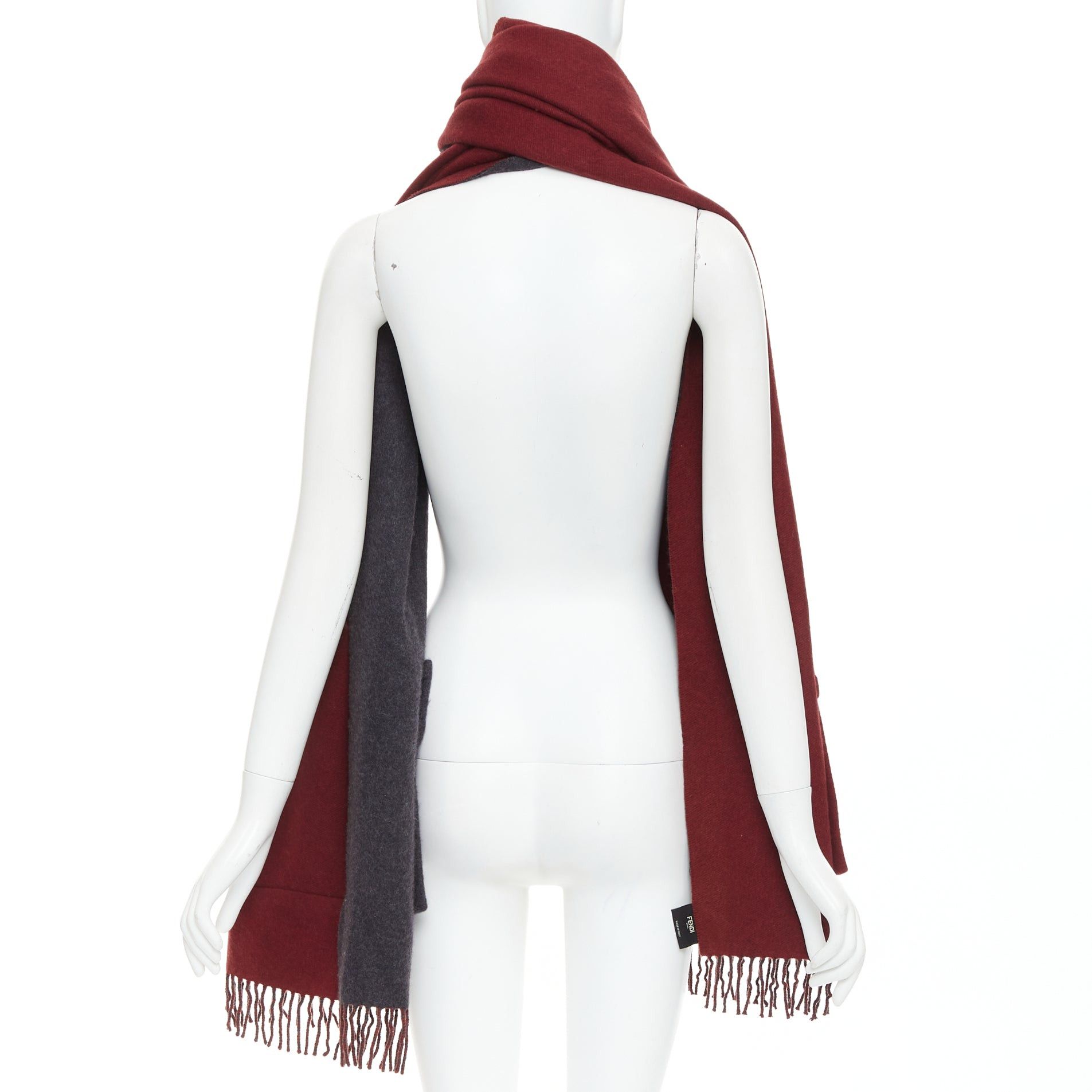Fendi FENDI 100% cashmere burgundy grey bicolor pocket fringed long scarf Size ONE SIZE - 5 Thumbnail