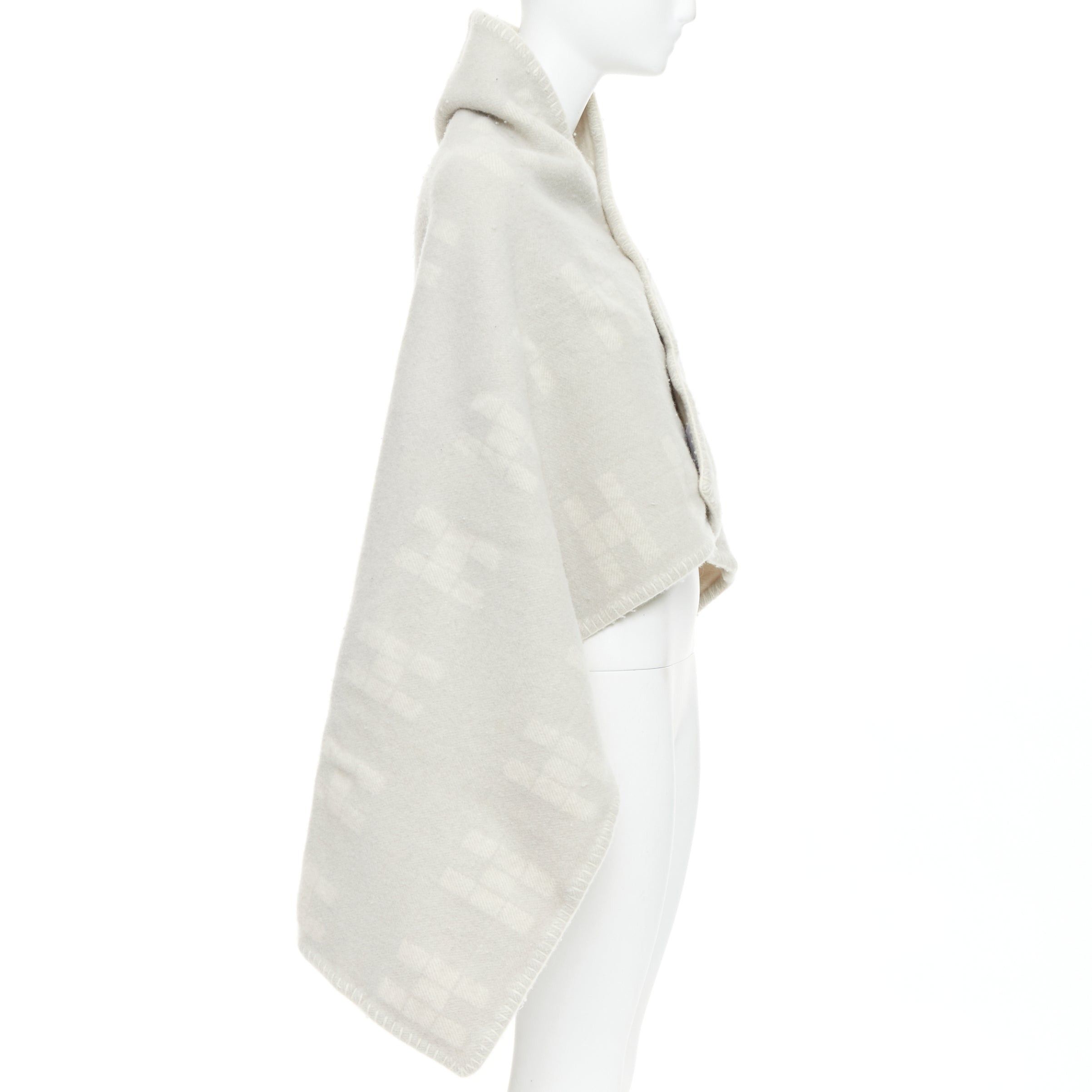 Hermes HERMES cream light grey cashmere wool H logo square throw blanket Size ONE SIZE - 4 Thumbnail