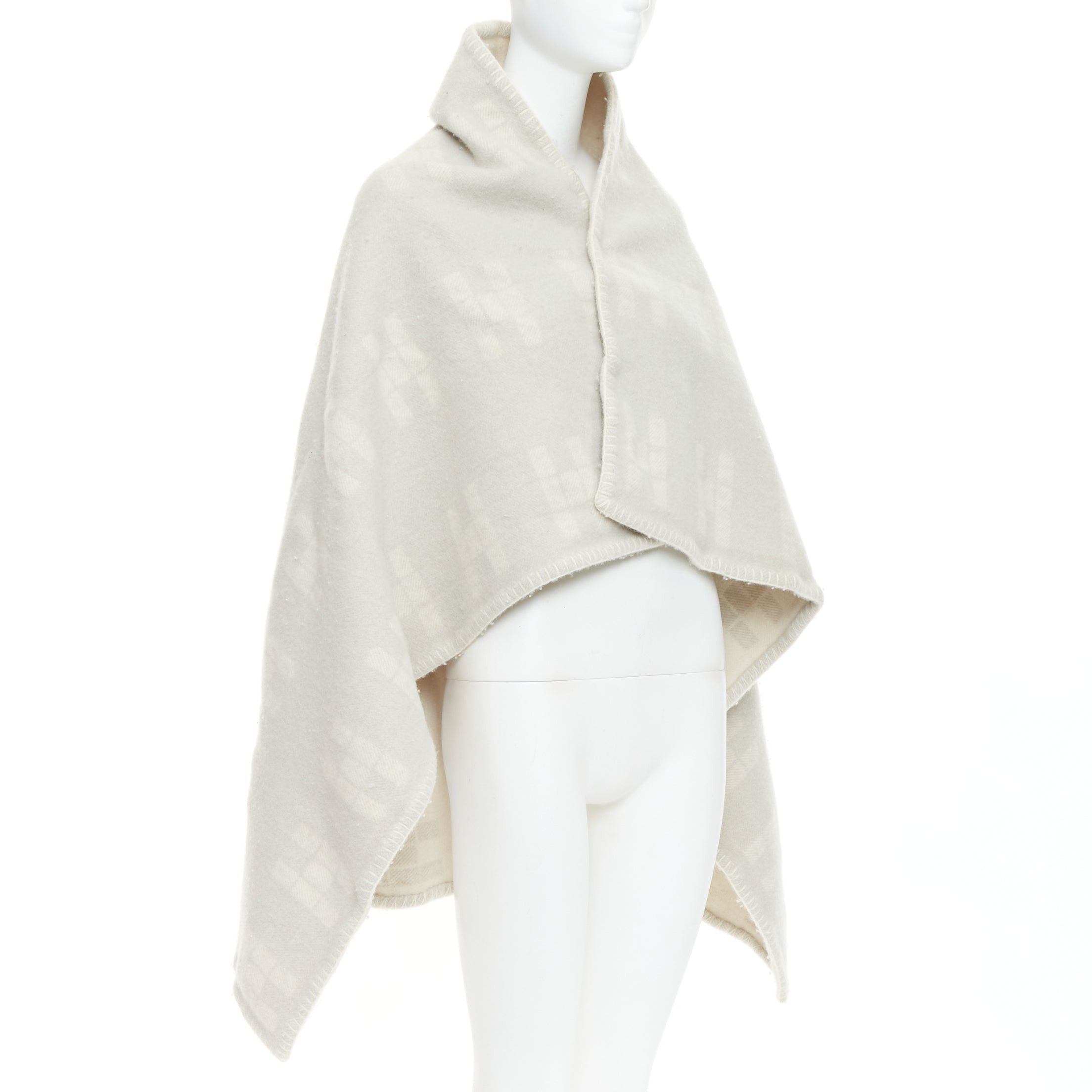 Hermes HERMES cream light grey cashmere wool H logo square throw blanket Size ONE SIZE - 3 Thumbnail