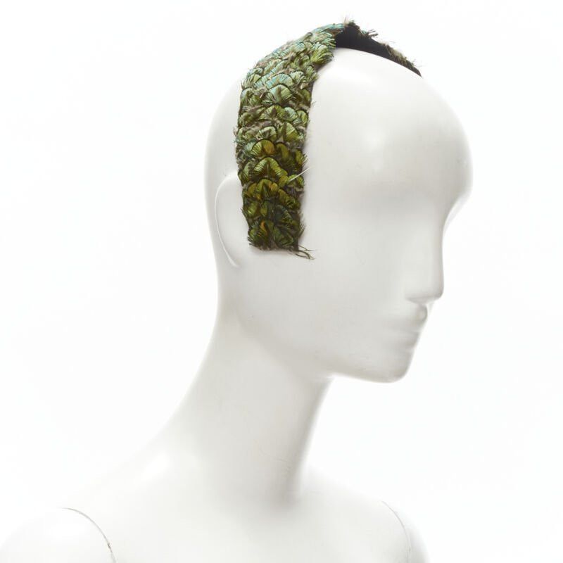 Other JENNIFER OUELLETTE Lot of 2 green peacock feather black sequins wide headband Size ONE SIZE - 2 Thumbnail
