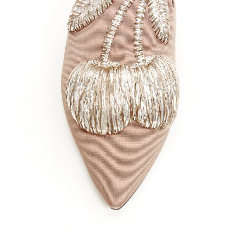 Other SANAYI 313 beige silver fabric embroidery slip on babouche slippers EU36 Size US 6 / IT 36 - 6 Thumbnail