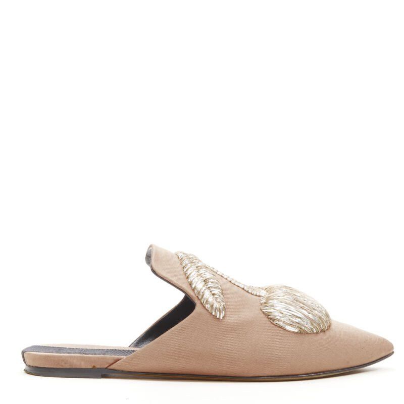 Other SANAYI 313 beige silver fabric embroidery slip on babouche slippers EU36 Size US 6 / IT 36 - 2 Thumbnail