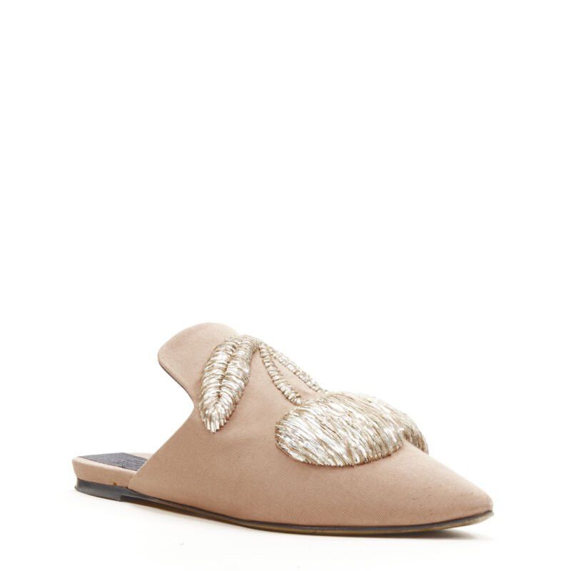Other SANAYI 313 beige silver fabric embroidery slip on babouche slippers EU36 Size US 6 / IT 36 - 3 Thumbnail