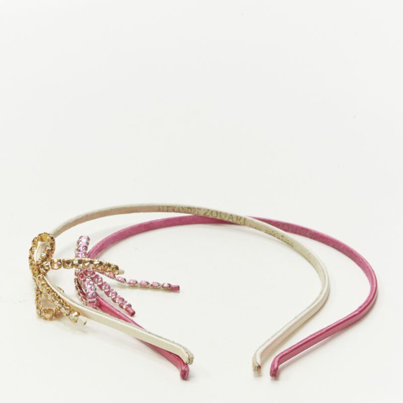 Other ALEXANDER ZOUARI LOT OF 2 white pink leather crystal ribbon bow headband Size ONE SIZE - 5 Thumbnail
