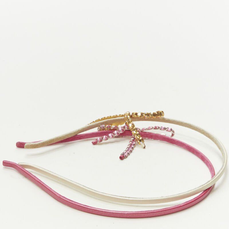 Other ALEXANDER ZOUARI LOT OF 2 white pink leather crystal ribbon bow headband Size ONE SIZE - 4 Thumbnail