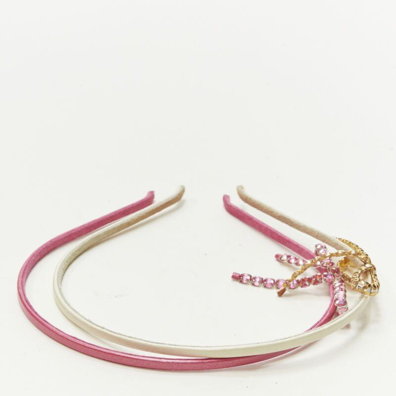 Other ALEXANDER ZOUARI LOT OF 2 white pink leather crystal ribbon bow headband Size ONE SIZE - 3 Thumbnail