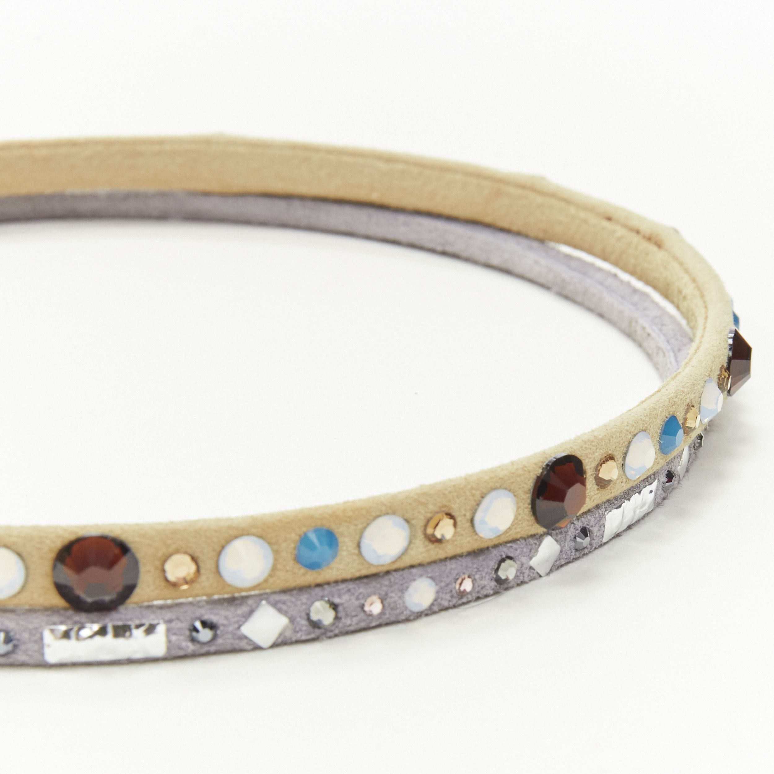 Other ALEXANDRE ZOUARI beige grey suede colorful rhinestone skinny headband X2 Size ONE SIZE - 2 Thumbnail