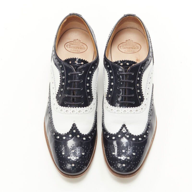Church's CHURCH'S Burwood black patent white perforated leather brogue EU36 Size US 6 / IT 36 - 3 Thumbnail