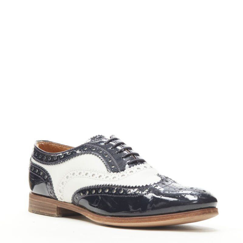 Church's CHURCH'S Burwood black patent white perforated leather brogue EU36 Size US 6 / IT 36 - 2 Thumbnail