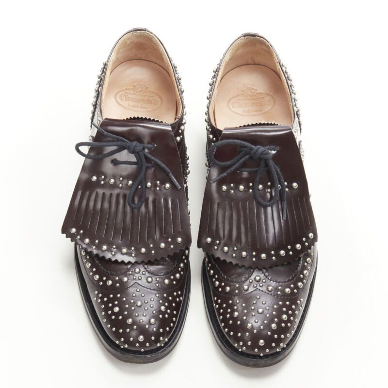 Church's CHURCH'S Burwood Met Cordovan dark brown silver studded fringe brogue EU36 Size US 6 / IT 36 - 3 Thumbnail