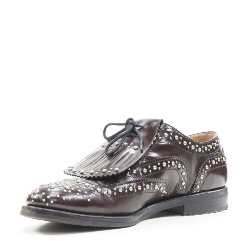Church's CHURCH'S Burwood Met Cordovan dark brown silver studded fringe brogue EU36 Size US 6 / IT 36 - 4 Thumbnail