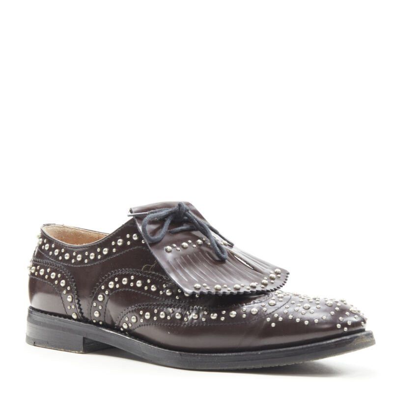 Church's CHURCH'S Burwood Met Cordovan dark brown silver studded fringe brogue EU36 Size US 6 / IT 36 - 2 Thumbnail