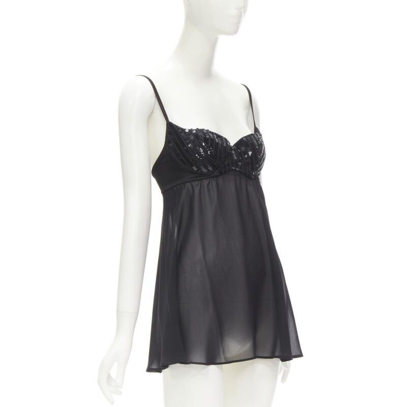 La Perla LA PERLA Vintage Ritmo Di Perla black sequins cupped bra sheer negligee top XS Size XS / US 0-2 / IT 36-38 - 3 Thumbnail