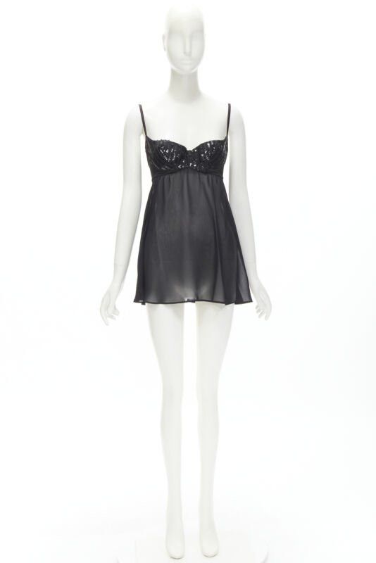 La Perla LA PERLA Vintage Ritmo Di Perla black sequins cupped bra sheer negligee top XS Size XS / US 0-2 / IT 36-38 - 10 Thumbnail