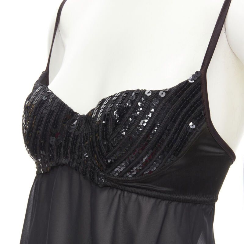 La Perla LA PERLA Vintage Ritmo Di Perla black sequins cupped bra sheer negligee top XS Size XS / US 0-2 / IT 36-38 - 2 Thumbnail