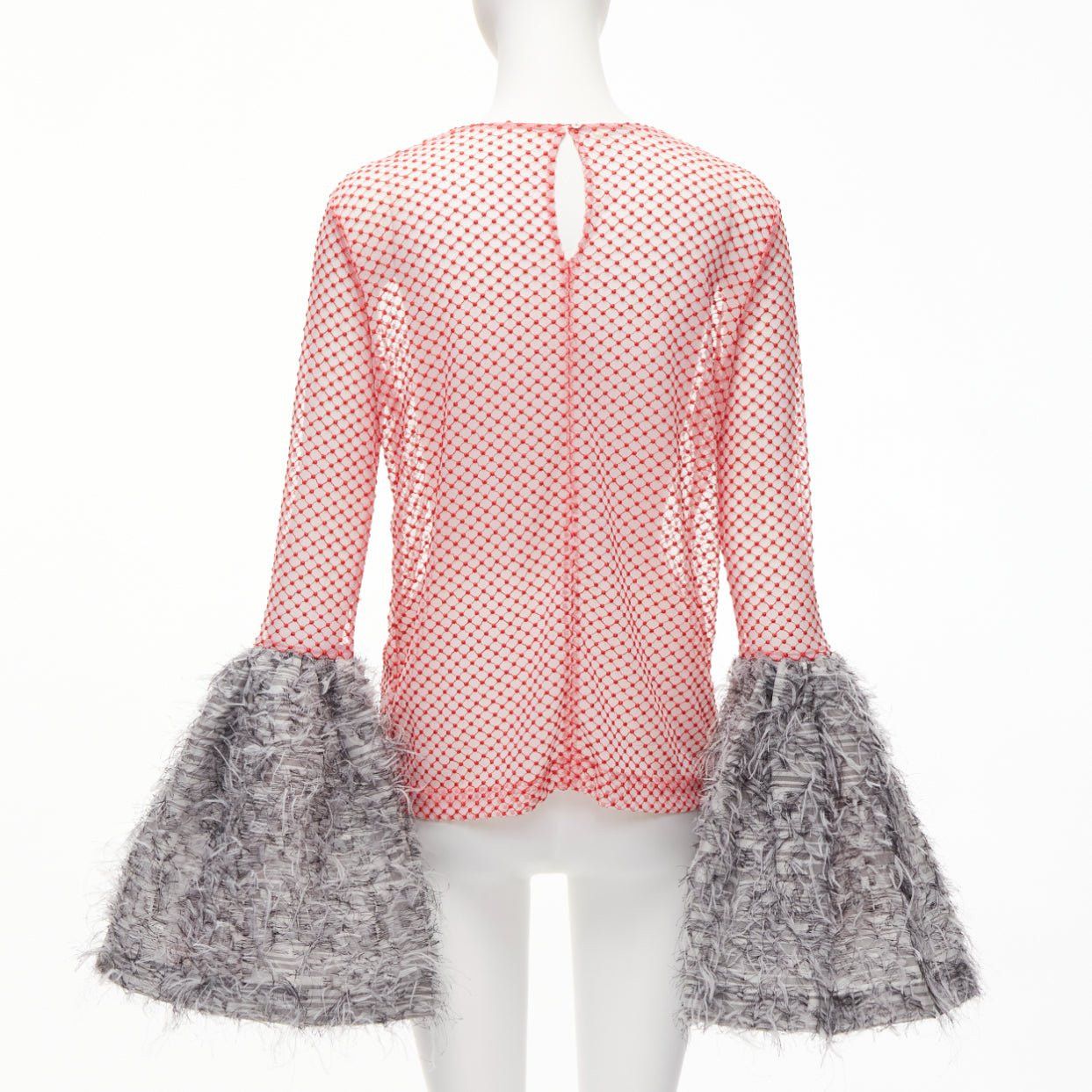 ANAIS JOURDEN ANAIS JOURDEN red white textured grey gigantic flared faux feather cuff red mesh top FR36 S Size S / US 4 / IT 40 - 5 Thumbnail