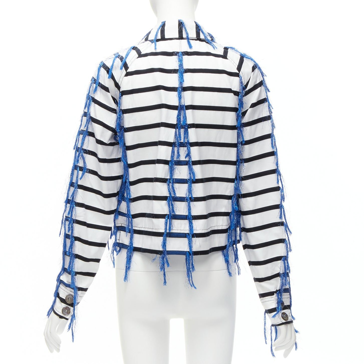 ANAIS JOURDEN ANAIS JOURDEN blue white black striped tassel trim raglan cropped jacket FR36 S Size S / US 4 / IT 40 - 6 Thumbnail
