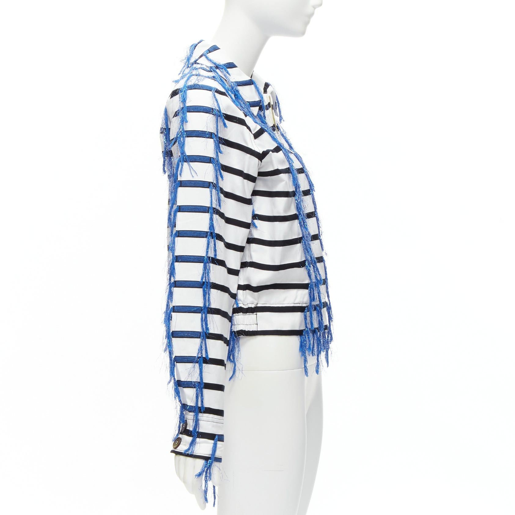 ANAIS JOURDEN ANAIS JOURDEN blue white black striped tassel trim raglan cropped jacket FR36 S Size S / US 4 / IT 40 - 5 Thumbnail