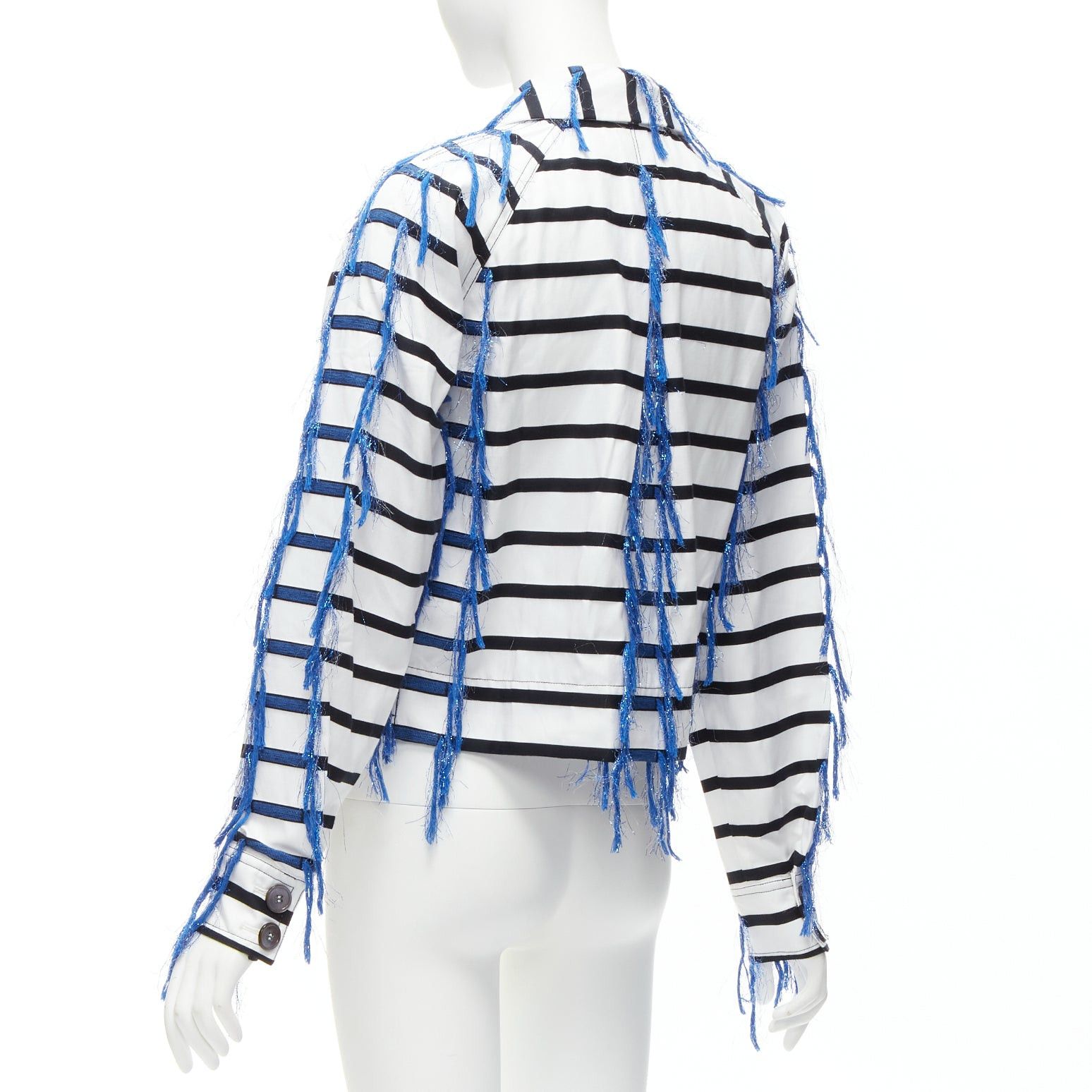 ANAIS JOURDEN ANAIS JOURDEN blue white black striped tassel trim raglan cropped jacket FR36 S Size S / US 4 / IT 40 - 7 Thumbnail