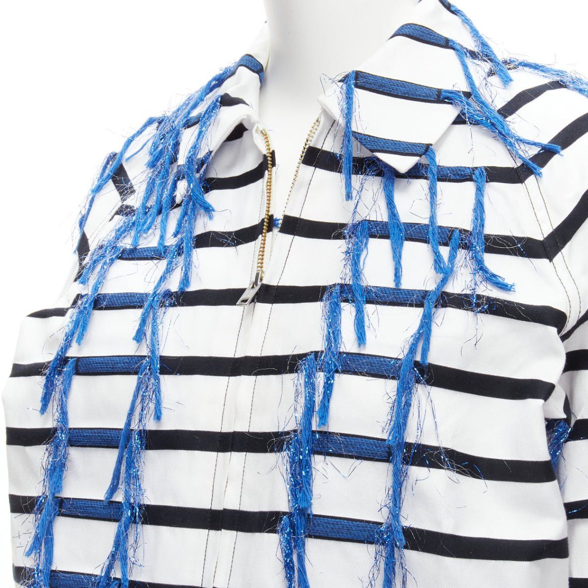 ANAIS JOURDEN ANAIS JOURDEN blue white black striped tassel trim raglan cropped jacket FR36 S Size S / US 4 / IT 40 - 8 Thumbnail