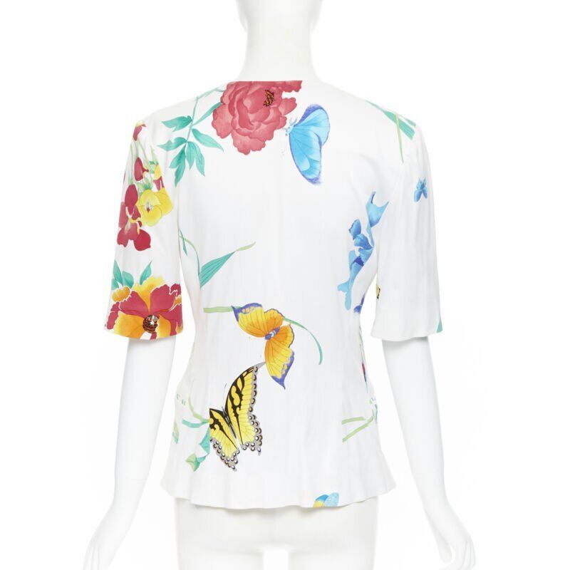 Other vintage LEONARD 90's white oriental floral butterflly print short sleeve jacket Size XS / US 0-2 / IT 36-38 - 6 Thumbnail