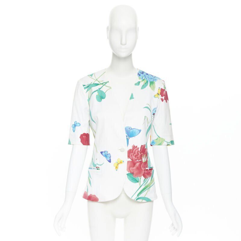 Other vintage LEONARD 90's white oriental floral butterflly print short sleeve jacket Size XS / US 0-2 / IT 36-38 - 3 Thumbnail