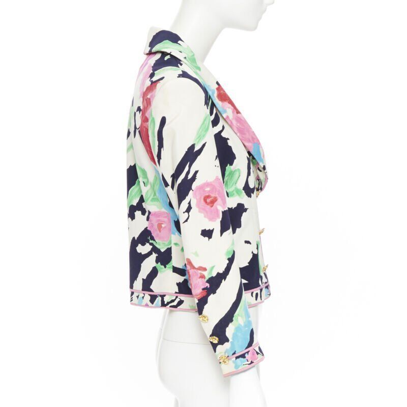 Other vintage LEONARD 90's floral pink rose print double breasted blazer jacket US0 Size XS / US 0-2 / IT 36-38 - 4 Thumbnail