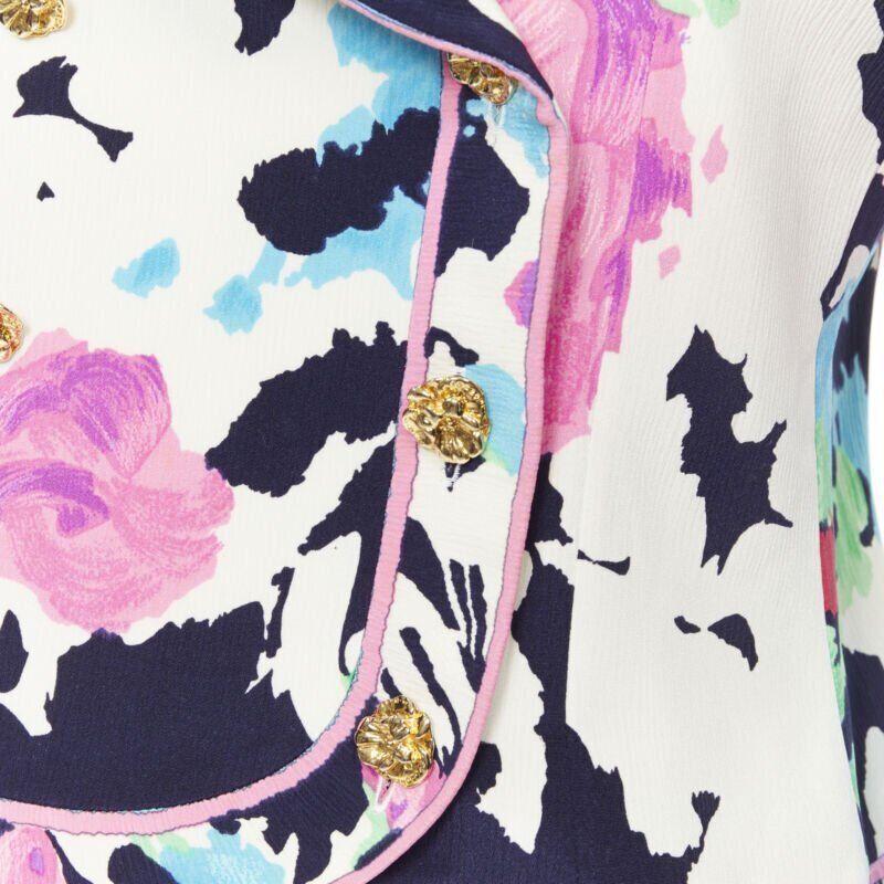 Other vintage LEONARD 90's floral pink rose print double breasted blazer jacket US0 Size XS / US 0-2 / IT 36-38 - 11 Thumbnail