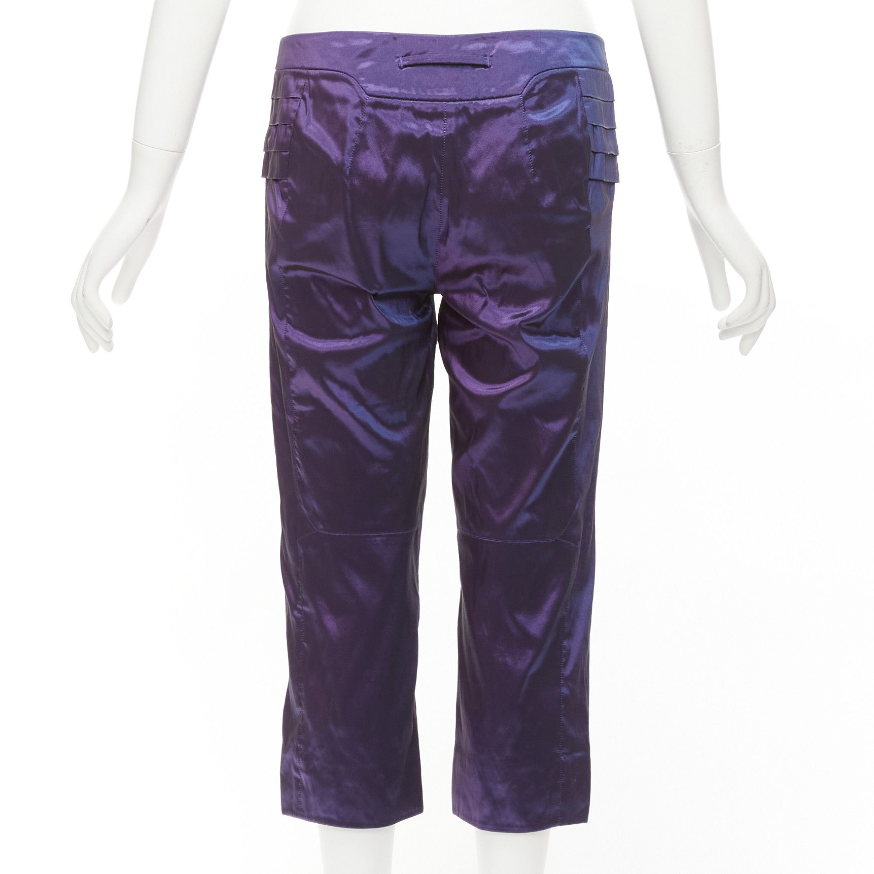 Other SHIATZY CHEN 100% silk purple holographic pleated side darted knee pants IT42 M Size 28" / US 6 / IT 42 - 5 Thumbnail