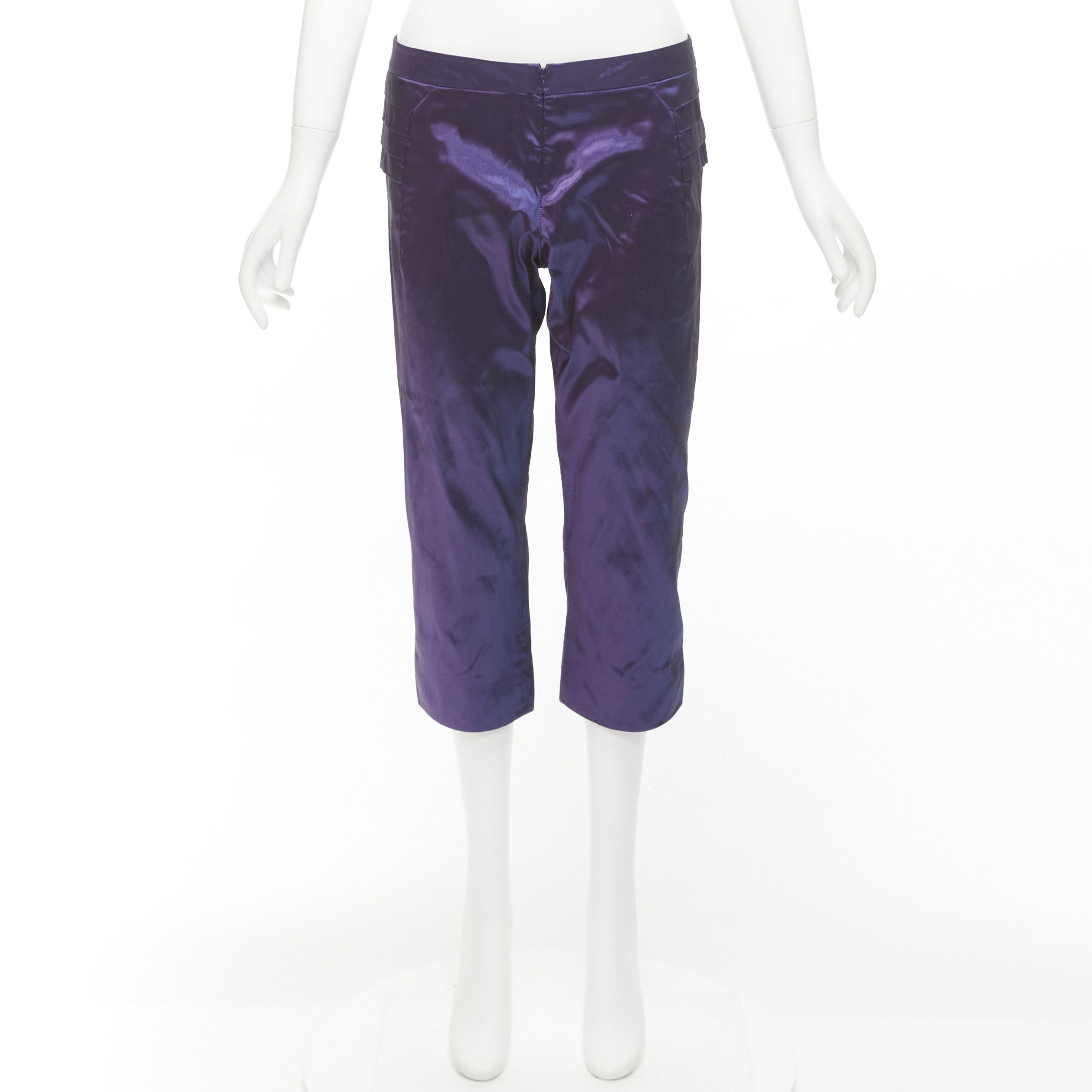 Other SHIATZY CHEN 100% silk purple holographic pleated side darted knee pants IT42 M Size 28" / US 6 / IT 42 - 9 Thumbnail