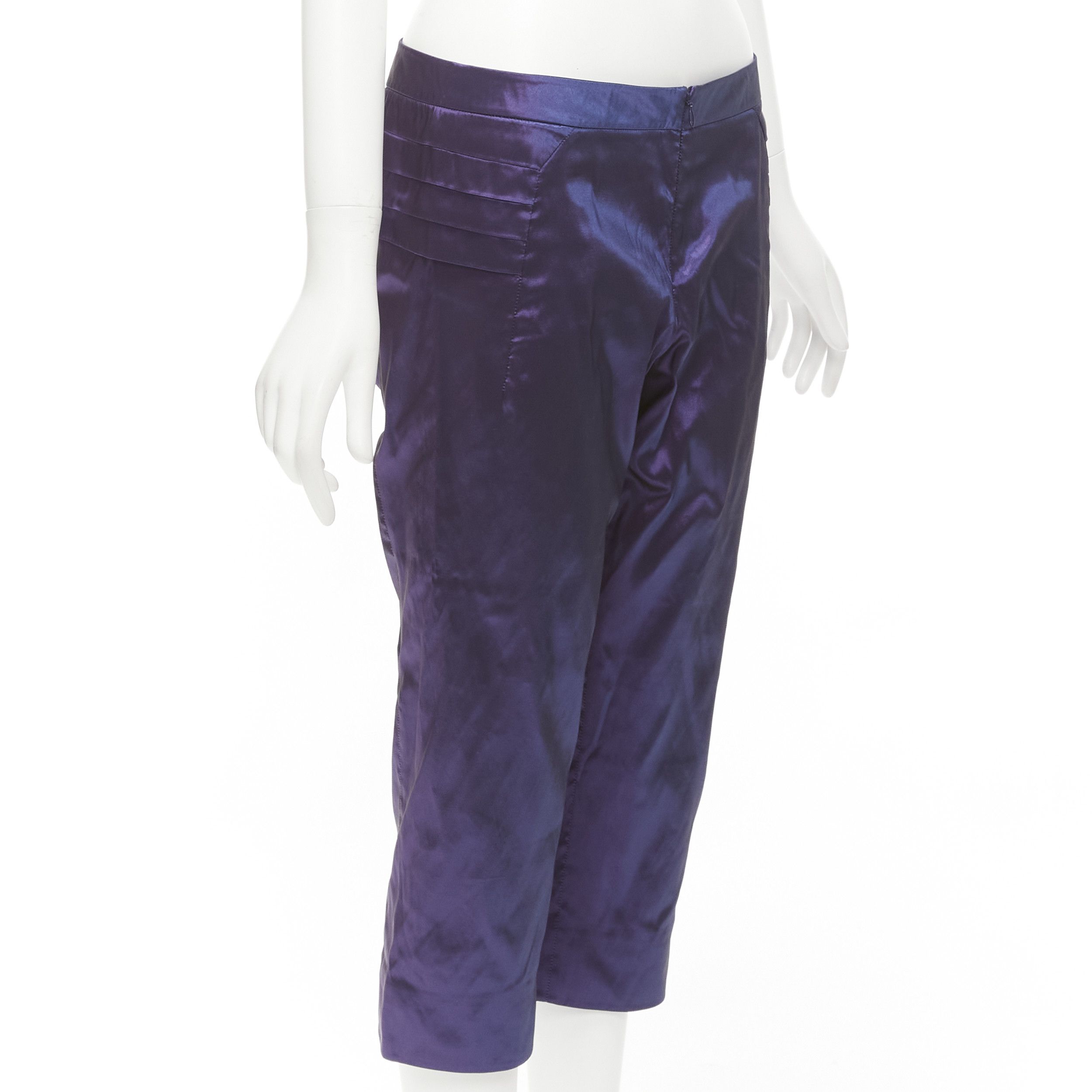 Other SHIATZY CHEN 100% silk purple holographic pleated side darted knee pants IT42 M Size 28" / US 6 / IT 42 - 3 Thumbnail