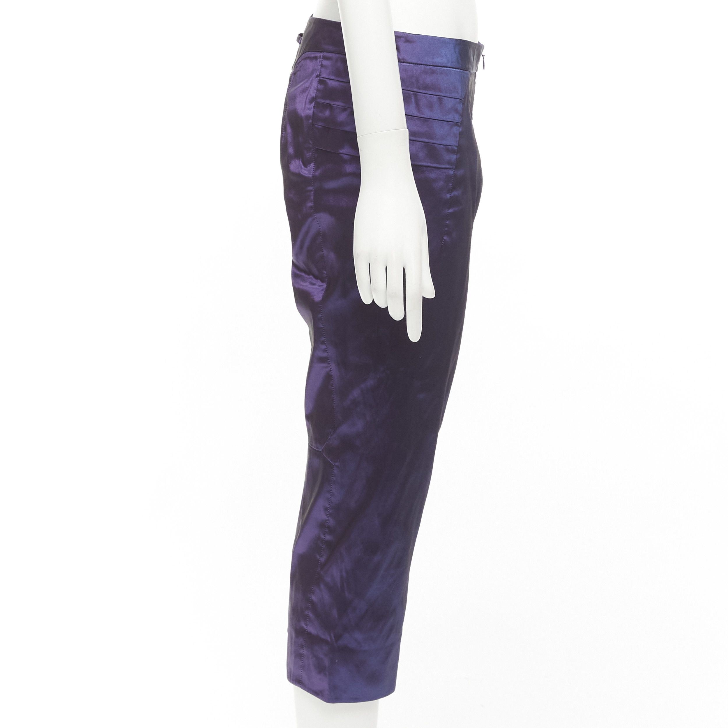 Other SHIATZY CHEN 100% silk purple holographic pleated side darted knee pants IT42 M Size 28" / US 6 / IT 42 - 4 Thumbnail