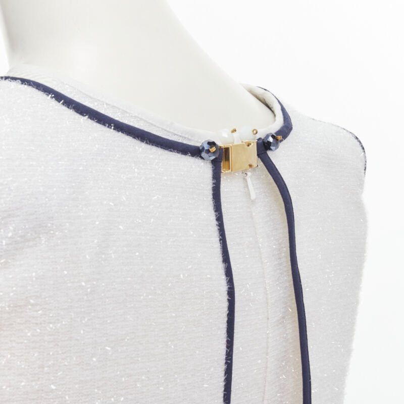 Other KIRSTY WARD white metallic tinsel blue wire bead embellished dress UK10 M Size M / US 6-8 / IT 42-44 - 9 Thumbnail