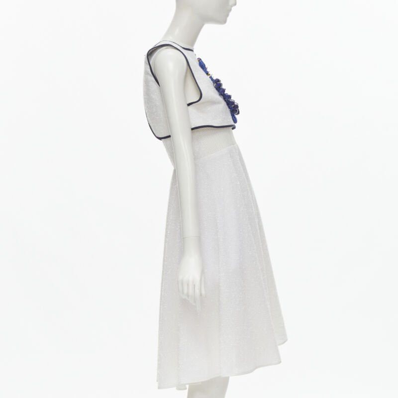Other KIRSTY WARD white metallic tinsel blue wire bead embellished dress UK10 M Size M / US 6-8 / IT 42-44 - 4 Thumbnail
