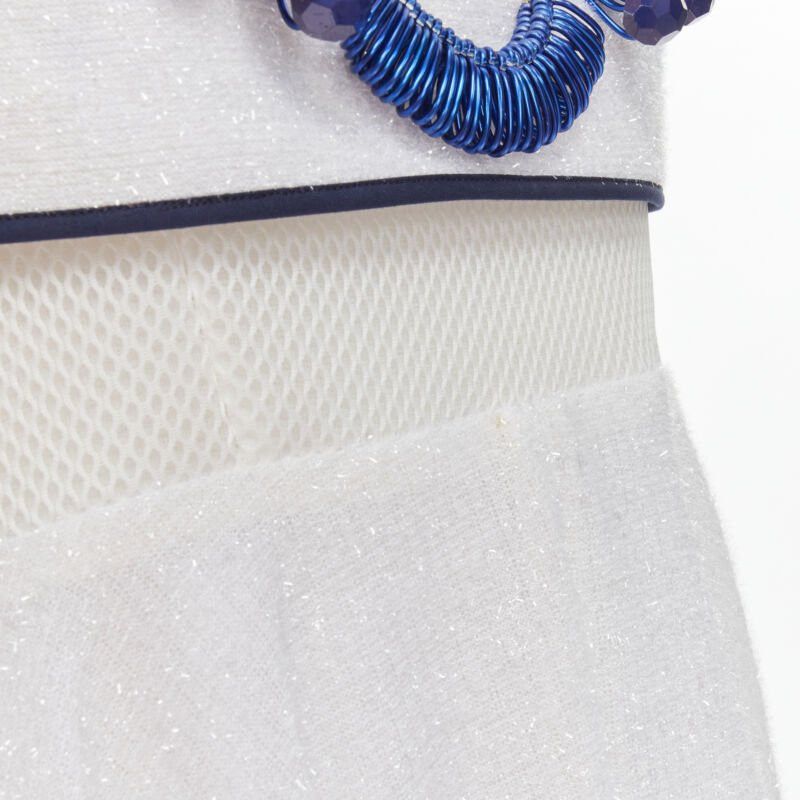 Other KIRSTY WARD white metallic tinsel blue wire bead embellished dress UK10 M Size M / US 6-8 / IT 42-44 - 8 Thumbnail